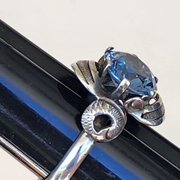 Taxco Signed Artist Signed Sterling Silver Ring Blue Gemstone Vintage Jewelry - Picture 6 of 8